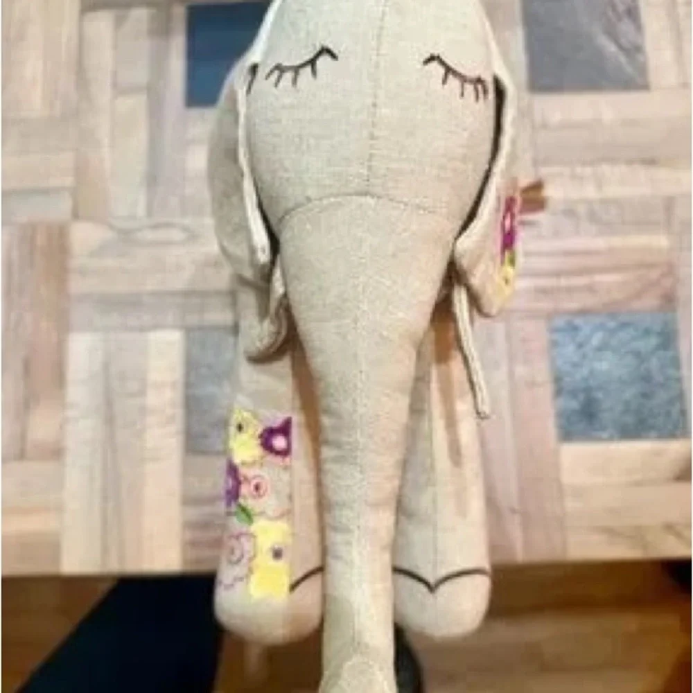 Neutral Beige Embroidered Elephant Plush Accent Pillow - Unbranded